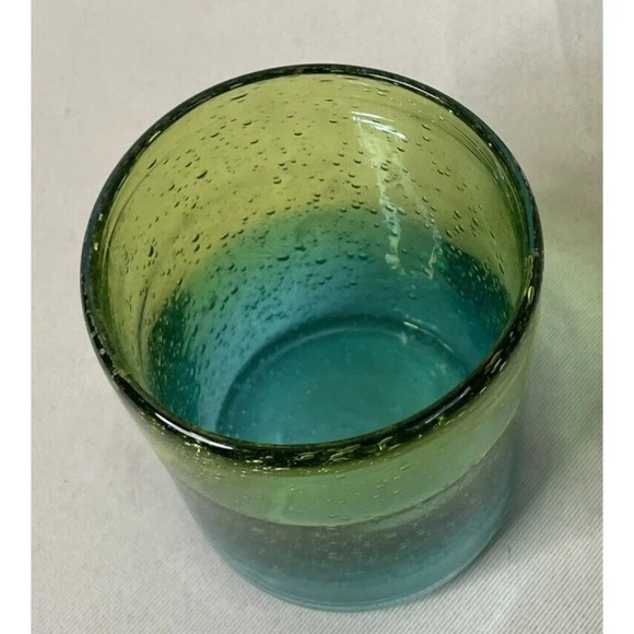 Pier 1 One‎ Circa Blue Green Bubble Glass Tumbler Highball Vase Boho 4.5 Inch - Picture 3 of 6